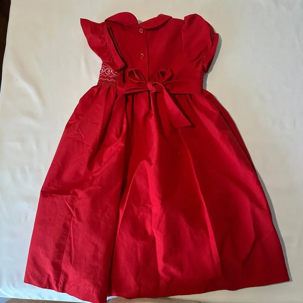 OshKosh B'gosh Red Peter Pan Collar Holiday Christmas Floral Embroidered Dress